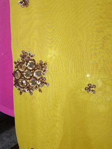 Vibrant Pink &amp; Yellow Embellished Saree