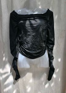 23279. Chic Black Ruched Off-Shoulder Top