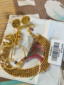 Golden Beaded Necklace and Earring Set
