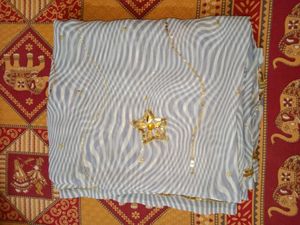 Beautiful Laheriya Saree With Blouse (Sky) (34-36