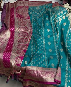 Beautiful Teal Banarasi Silk Saree