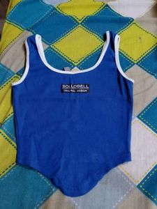 Blue Ribbed Cropped Tank Top