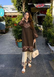 Brown Embroidered Co-Ord Set