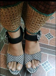 Chic Checkered Platform Heels with Bow Accent