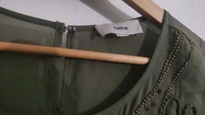 Heine Germany Embellished Olive Green Top