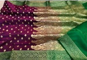 Green &amp; Purple Banarasi Saree