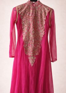 Elegant Pink &amp; Gold Embroidered Ethnic Gown