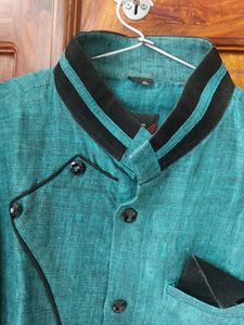 Linen Partywear Teal Blue Shirt MEN