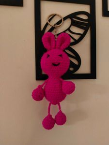 Cute Pink Crochet Bunny Keychain
