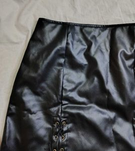Black Faux Leather Lace-Up Mini Skirt