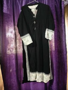 Elegant Black Kurta with White Embroidery