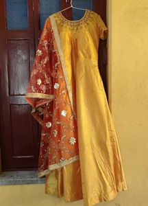 Beautiful Yellow Anarkali Suit Set