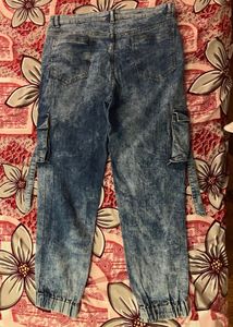 Trendy Acid Wash Cargo Jeans