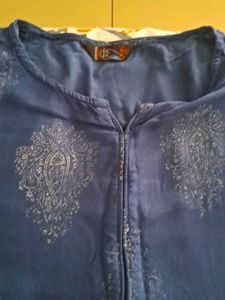 Blue Kurta Set with White Pants &amp; Dupatta