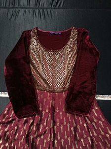Maroon Kurta Set with Gold Print