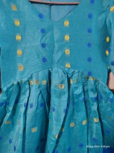 Beautiful Blue Kurta with Gold Polka Dots