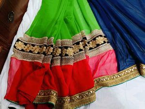 🇳🇿💫🎀 Elegant Blue &amp; Green Embellished Saree