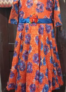 Orange Floral Lace Ethnic Gown