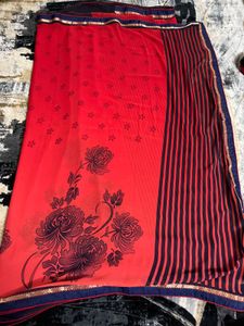 Elegant Red Striped Saree