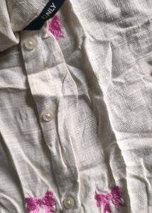 Cream Embroidered Bow Shirt