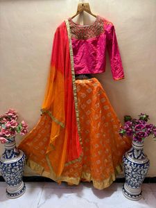 Orange &amp; Gold Lehenga Choli Set