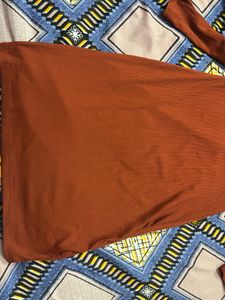 Rust Ribbed Midi Dress
