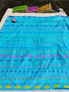 Beautiful Blue Floral Print JAMDANI cotton Saree