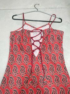 Corset Red Paisley Print Lace-Up Dress