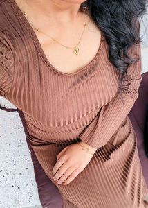 Savana elegant Brown Ribbed Maxi Dress