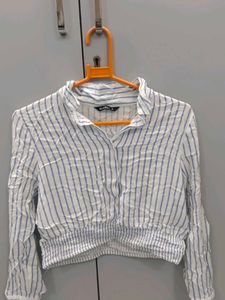 Striped Cropped Button-Up Shirt