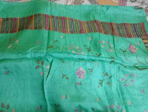 Elegant Green Embroidered Silk Saree