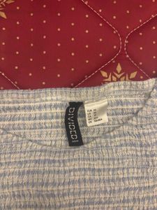 H&amp;M Blue Striped Smocked Square-Neck Dress