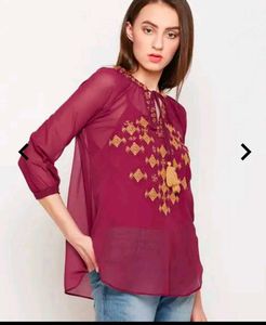 Maroon Kurta with Yellow Embroidery