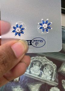 Elegant silver Blue Floral Stud Earrings