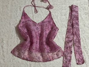 Pink Chatpate backless halter top with Dupatta