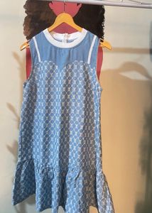 Chic Blue Patterned Sleeveless Dress