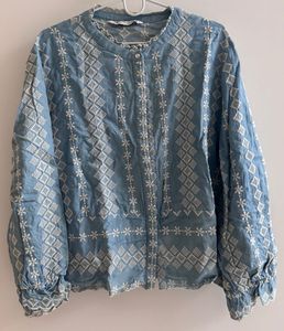 Zara - Embroidered Blouse Light Blue