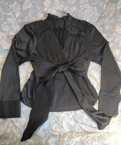 Elegant Black Satin Wrap Top