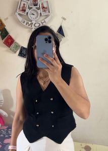 Chic Black Double-Breasted Vest korean top