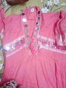 Pink Mirror Work Kurta