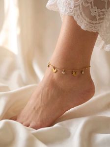 Gold Heart Anklet with Crystals