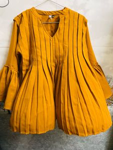 Elegant Mustard Pleated Blouse