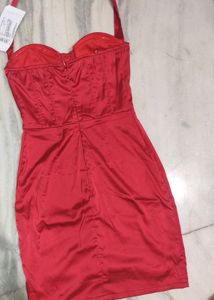 Satin red corset tube halter neck Mini Dress