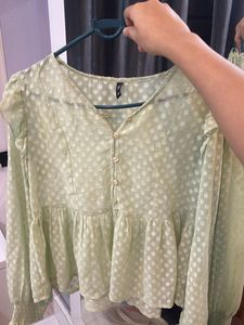 Light Green Polka Dot Peplum Top