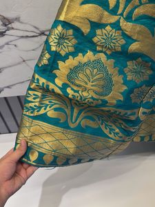 Teal &amp; Gold Brocade Lehenga Choli Set