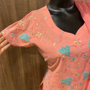 Pure Embroidered Kurta With Dupatta