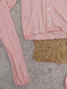 korean Cute Pink Button-Up Cardigan Top