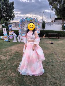 Pink & White Printed Lehenga Choli Set