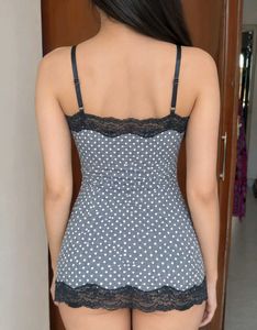Cute Polka Dot Sleep Cami with Lace Trim