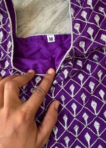 Purple Ethnic Gown with Embellished Neckline